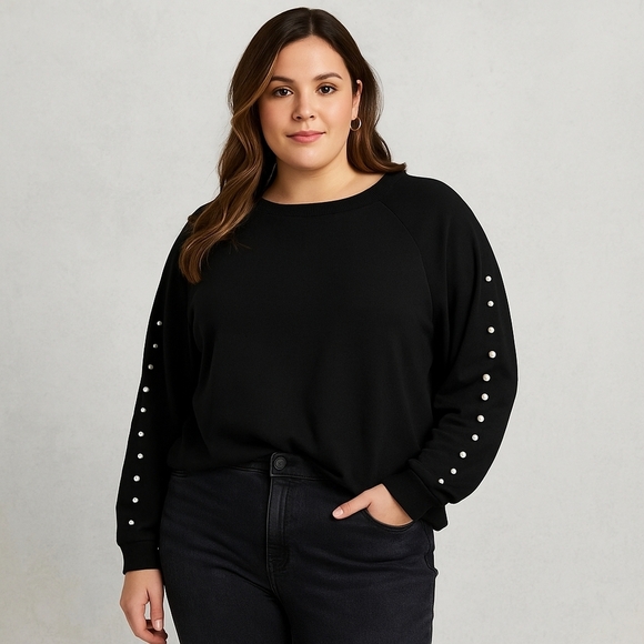 Lane Bryant Black Rhinestone-Studded Sweatshirt – Size 22/24 – EUC - Picture 1 of 5